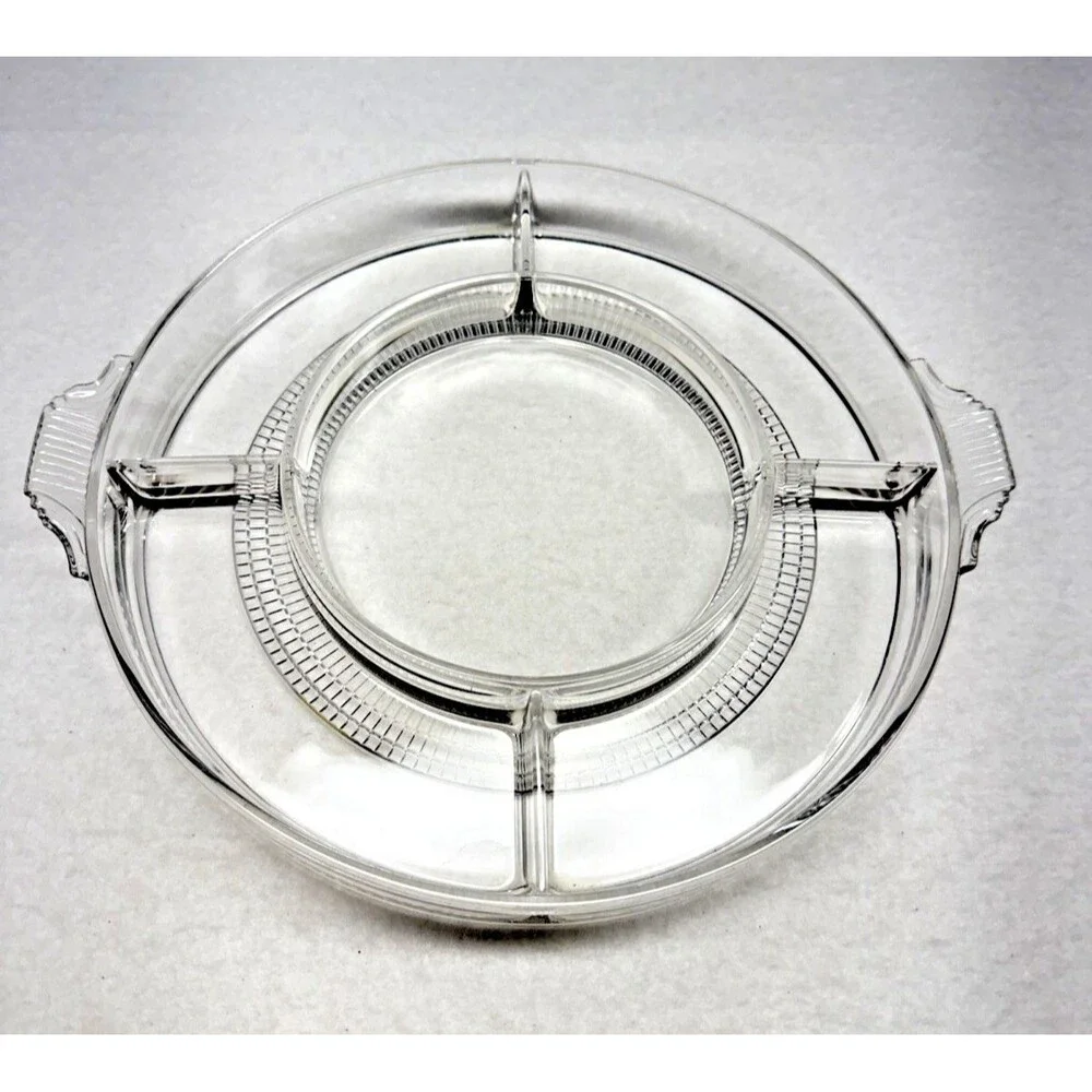 Duncan & Miller Terrace Clear Glass 5-Part Relish Tray w/ Covered Center Bowl